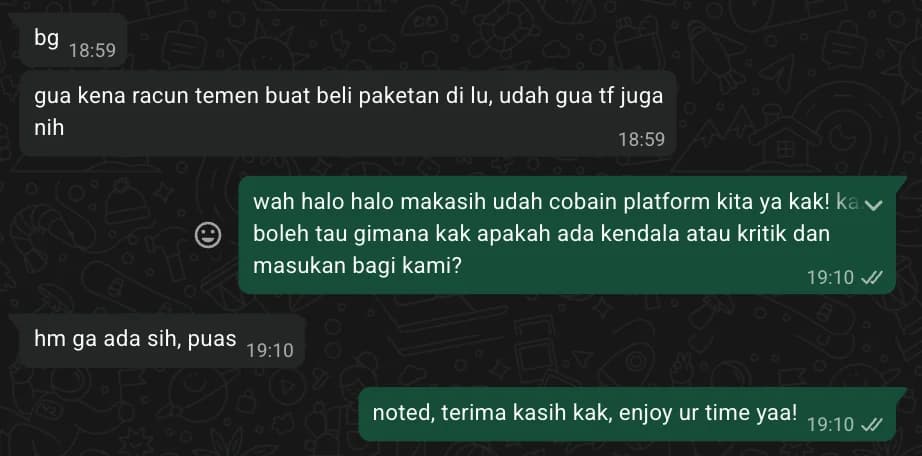 Bukti order paket aplikasi premium mahasiswa SatuBox yang langsung aktif
